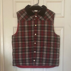 Pendleton Wool Duck Down Plaid Sleeveless Reversible Vest with Black Collar